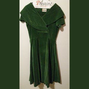 1950s vintage green velvet dress